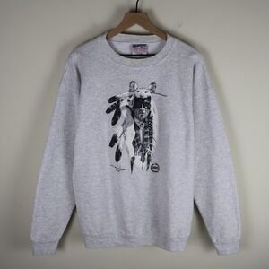 Vintage 1994 Native American Menchengo Artist Sweatshirt Gray Large‎ 23x28